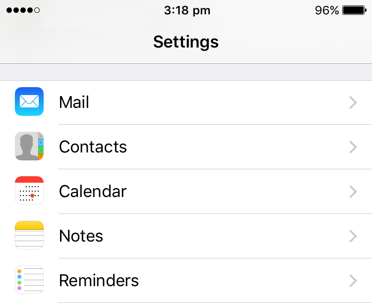 Settings screen